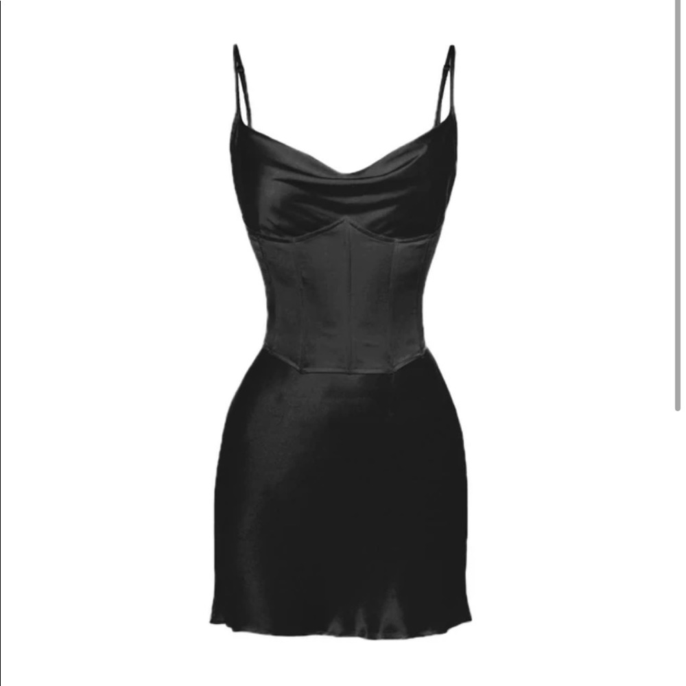 Heiress Beverly Hills Black corset satin slip dress